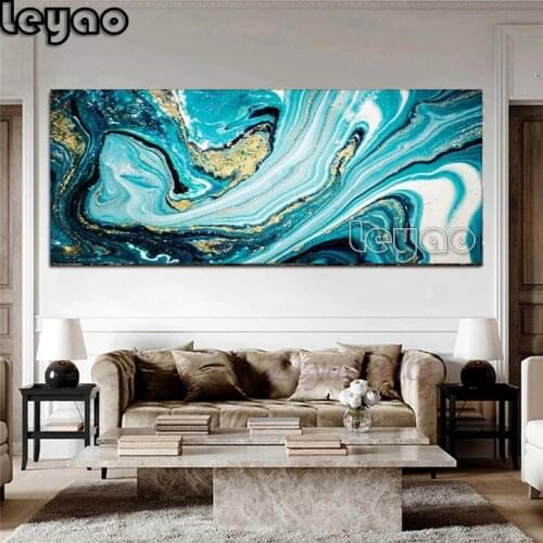 Diamond Embroidery Abstract Creative Art Blue Gold 5D Cross Stitch Diamond Painting Rhinestone Full Square Round Diamond Mosaic