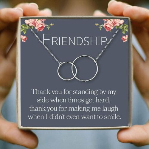 Fashion Best Friend Double Circles Pendant Necklace 3 Colors Chain Necklace Women Two Interlocking Infinity Pendant Jewelry