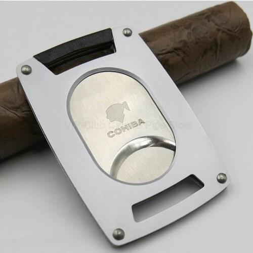 COHIBA High Grade Portable Metal Dual Blade Super Sharp Cigar Cigarette Cutter Cutting Smoking Tool Knife Scissor With Cigar Bag
