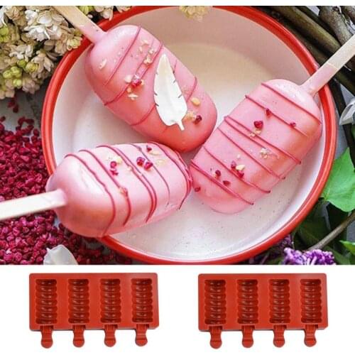 DIY Homemade Popsicle Molds Silicone Ice Cream Mold Freezer Juice 4 Cell Big Size Ice Cube Tray Popsicle Barrel Maker Mould