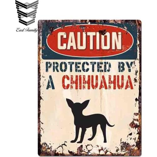 EARLFAMILY 13cm x 10cm Caution Protected By Chihuahua Warning Funny Car Sticker Decal Vinyl Waterproof Car Styling Accessories