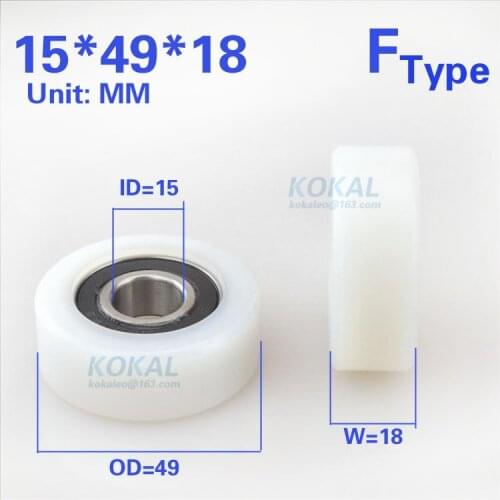 [F1549-18]Free shipping 5PCS high loading big ball bearing innner 15mm outer 49mm NYLON PA pulley roller 15*49*18mm 1549K