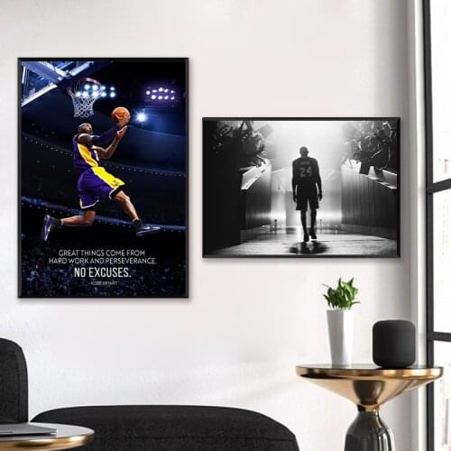 Kobe Bryant Basketball Super Star Photography Posters and Prints Inspirational Quote Wall Art Canvas Painting Home Room Decor