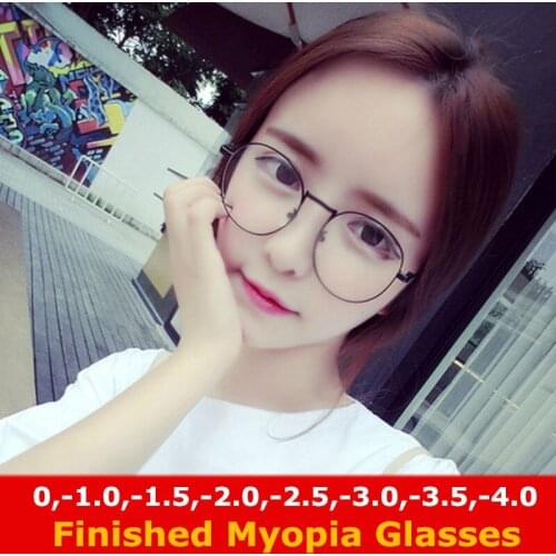 Metal Glasses Frame Men Women Finished Myopia Glasses Frames Round Vintage Myopia Glasses -1.0 -1.5 -2.0 -2.5 -3.0 -3.5 -4.0