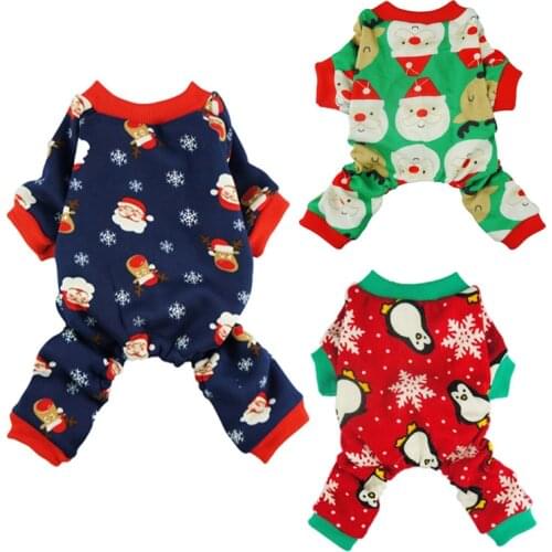 Cute Cartoon Penguin Xmas Pet Clothes for Dog Pajamas Soft Christmas costume Santa Claus Snowflake Reindeer pattern dog clothes