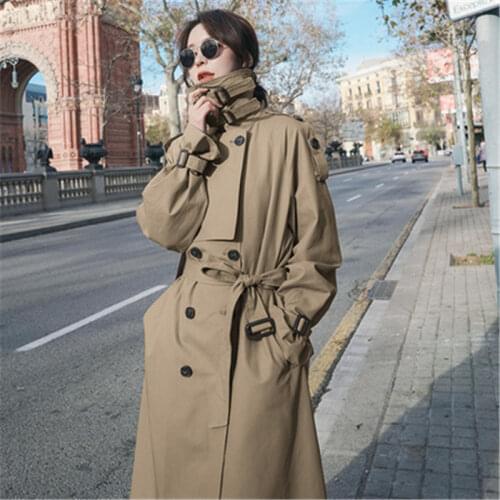 Fashion Windbreaker Womens Korean Loose British style 2020 New Spring Autumn chic Stand collar Long Trench Coats m384