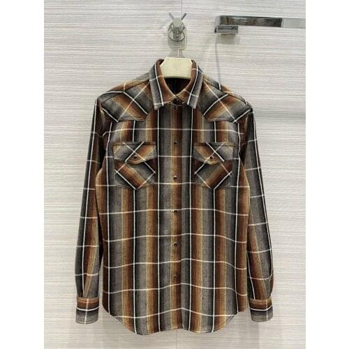 High 2021 new ladies quality fashion long sleeve lapel plaid shirt wool jacket 0114