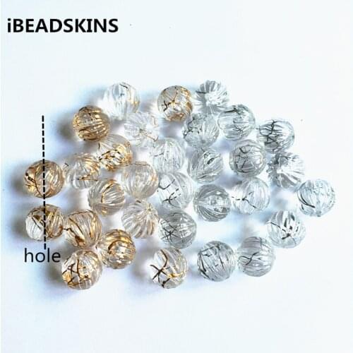 New arrival! 12mm 480pcs/lot clear with gold/silver wire drawing effec round pumpkin shape beads (Design as shown)#4007