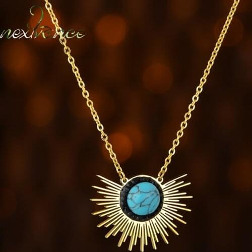 Nextvance Gold Sector Necklace Stainless Steel Green Stone Pendant Necklace for Girlfriend Women Gift Bijoux Jewellery