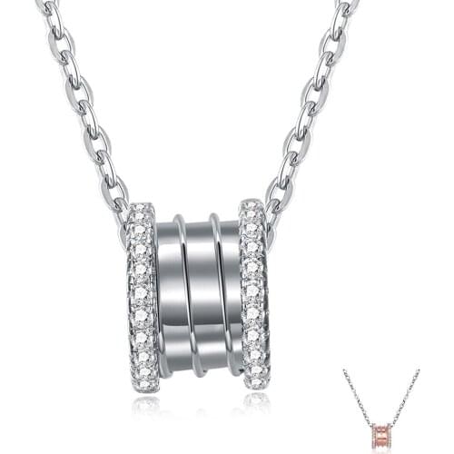 SILVERHOO Real S925 Sterling Silver Round Rose Gold Necklaces For Women Shining Cubic Zirconia Pendant Necklace Fine Jewelry