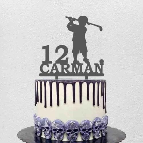 Personalized Name Age Cool Boy Playing Golf Cake Topper For Kids Birthday Party Cake Decoration