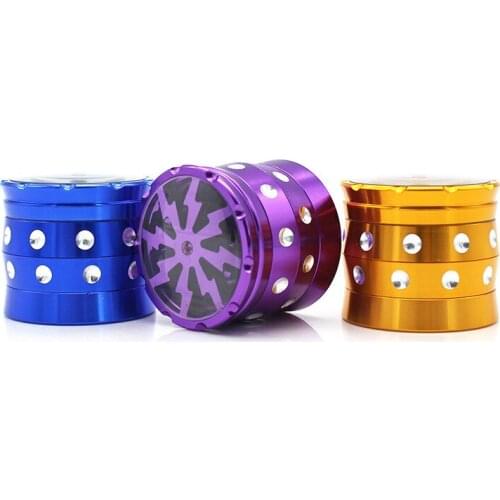Portable lightning With Diamond Tobacco Grinder Creative 4-layer 50mm Aluminum alloy High Quality Herbal Herb Tobacco Grinders