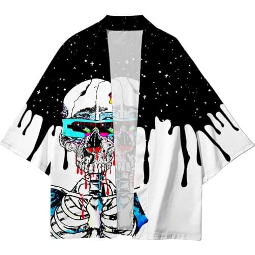 Plus Size 6XL 5XL 4XL 3XL XXL Skull Print Loose Japanese Cardigan Women Men Harajuku Kimono Cosplay Tops Blouse Yukata Clothing