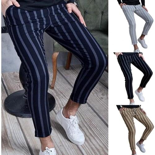 Plus Size Casual pants Men Vertical striped Drawstring Long Trousers Mens Casual Skinny Pants pantalones hombre Plus Size 3XL