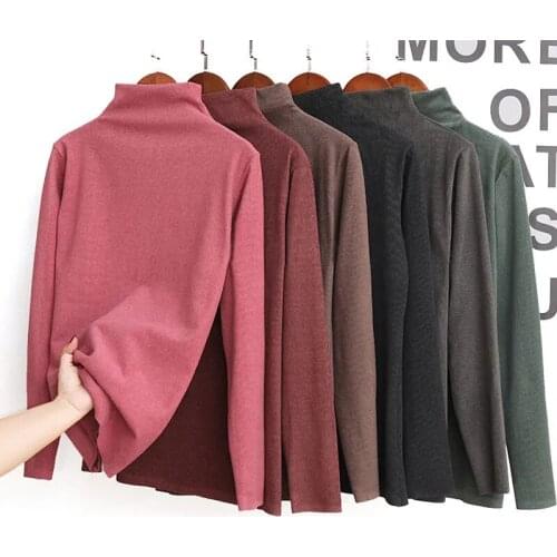 Cationic stretch bottoming shirt womens T-shirt 2021 autumn and winter new Korean version of German velvet warm high collar top