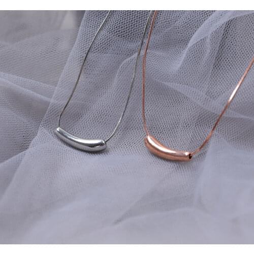 925 Sterling Silver Small Eggplant Bend Tube Pendant Necklace For Women Snake Chain Necklace Jewelry Wholesale S-N637