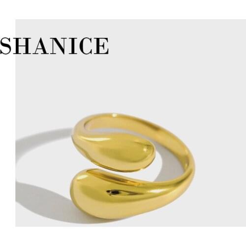 SHANICE Street Shoot 100% Real 925 Sterling Silver Open Ring for Women Girls INS Simple Smooth Face Drop Shape Adjustable Ring
