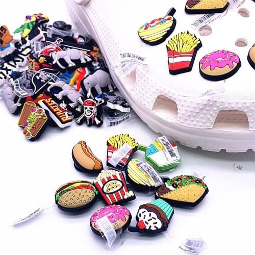 Cute Food Style Shoe Charms PVC Burger Fries Popcorn Deaigner Shoes Decorations Sandals Accessories for Croc Kids Party Gifts