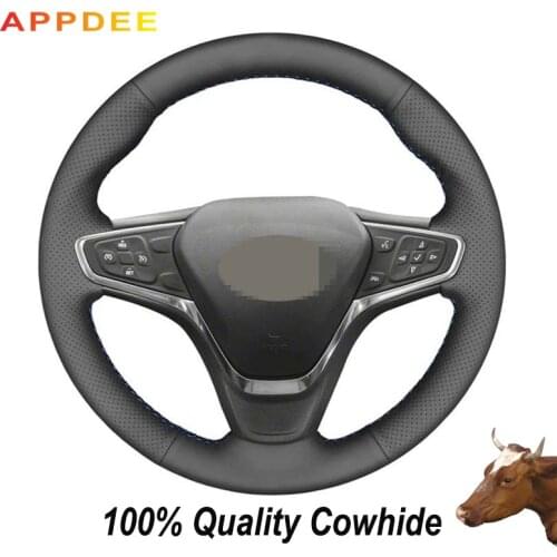 APPDEE Hand-stitched Black Genuine Leather Steering Wheel Cover for Chevrolet Malibu XL 2016 2017 Equinox 2017