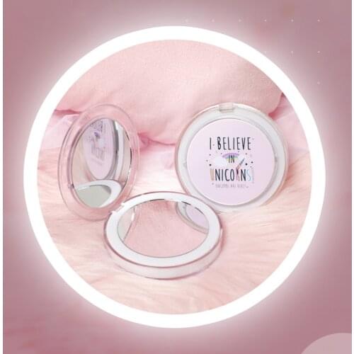 LED Mini Makeup Mirror Hand Held Fold Small Portable Micro USB Connect Cable Chargeableable Cosmetic Mirror LED Light UpPortable