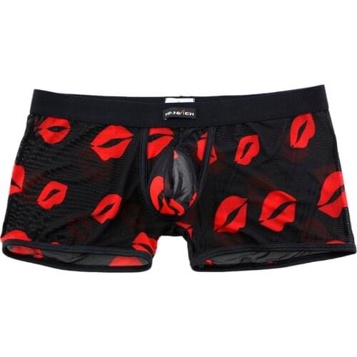 Mens Panties Boxer Shorts Perspective Printing Sexy Underwear Sports Lips Printed Underpants Breathable Solid Underpants Boxers