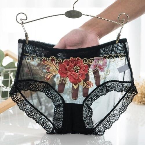 Big Size Briefs Plus Size Transparent Sexy Lace Panties M L Large Ladies High Female Waist For Women Underwear Panties Size K0E8