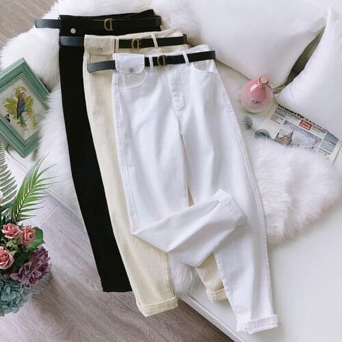 2020 Spring Pure Color Cotton White Casual High Waist Harem Women Summer Calf-Length Pants Trousers Female