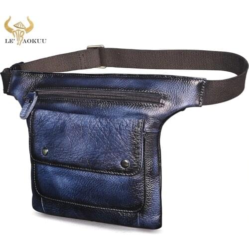 NEW Genuine Leather Mens Vintage Travel Fanny Waist Belt Bag Pack Satchel Sling Bag Design Phone Cigarette Case Pouch Male 3117