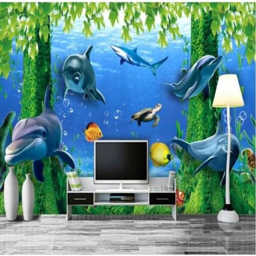 Wellyu Customized large - scale murals fantasy underwater Wonderland 3D Dolphin TV backdrop wallpaper papel de parede