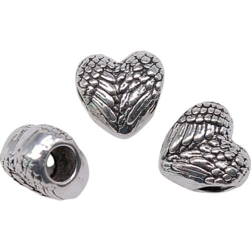 WYSIWYG 10pcs Beads Heart Angel Wings 4.5mm Big Hole Charms European Pendant Fit For Bracelet DIY Antique Silver Color