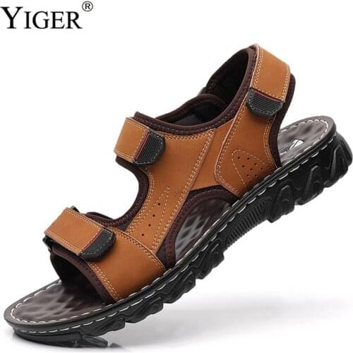 YIGER Men's Leather Sandals