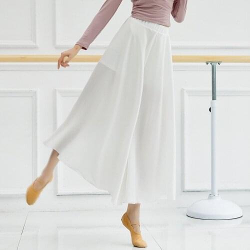 Women Classical Dance Modern Dance Skirt Pants Wide Leg Loose Dancer Practice Wear Stretch Waist White Plus Size Cheap On Sale