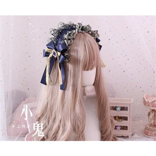 Gothic Gorgeous Vintage Japanese Sweet Lolita Lace Bow Headwear Hair Band Daily Hair Accessories Princess KC Headdress B456