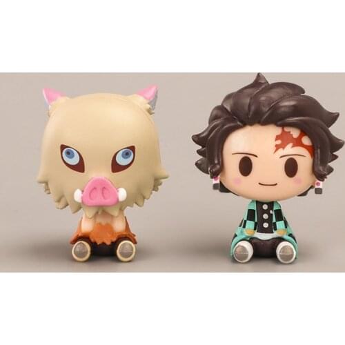 1 Pc Kawaii Version Demon Slayer Sitting Ghost Doll Tanjiro Nidouzi Inosuke Zenizu PVC Action Figure Movie Model Figurine Toys