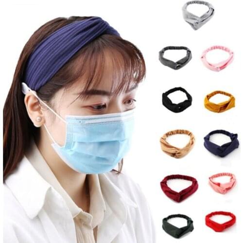 1PC Ladies Masks Anti-leather Button Hair Band For Woman Sports Yoga Elastic Cross Solid Color Knitted Headband Hair Accessories