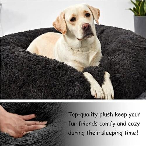 Large Soft Dog Bed Kennel Round Bed Sofa Cushion Cat Warm Sleeping Bag Long Plush Large Puppy Cushion Mat Portable Cat Bed