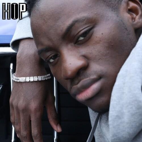 Hip Hop 9MM Iced Out Baguette Cubic Zirconia Box Buckle Geometric Square Cluste AAA CZ Bracelet For Men Chokers Jewelry