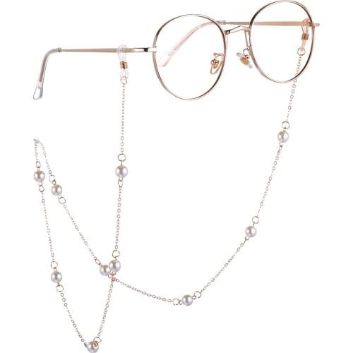 Fashion Womens Pearls Sunglasses Laces Chains Gold Eyeglasses Chains Sunglasses Holder Necklace Eyewear Retainer Accessories