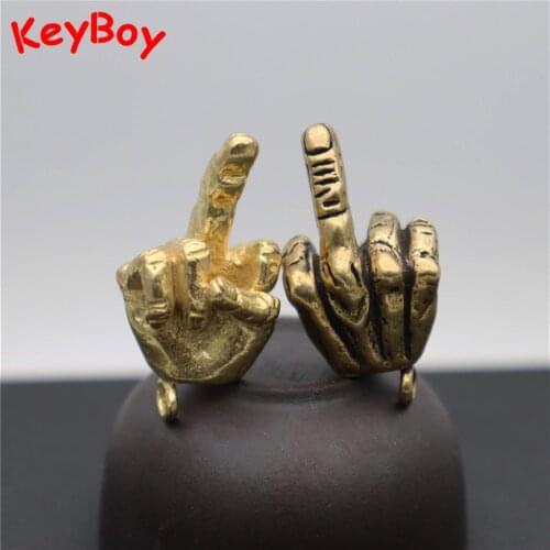Pure Brass Hand Key Chain Ring Pendant Punk Rock Men Middle Finger Up Gesture Hanging Jewelry Metal Copper Keychain Keyring Gift