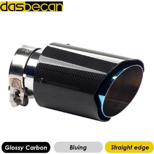 Dasbecan Glossy 3k Carbon Straight Edge Bluing Car Tail Exhaust Pipes Car Styling Stainless Steel Tail Muffler Tips Universal