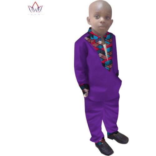 Boys Clothes African Dashiki Kids Clothing LongoingSleeves Plus Solid Color Long Pant for Children WYT108