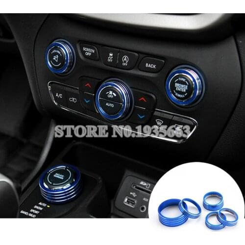For Jeep Cherokee Blue/Gold/Red Air Condition & 4WD & Headlight Knob Cover 2014-2016 5pcs Car Accessories Interior Car Decor