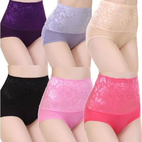 Womens Briefs Underwear Tummy Control Cotton Panties High Waist Ladies Soft Stretch UnderPants Plus Size