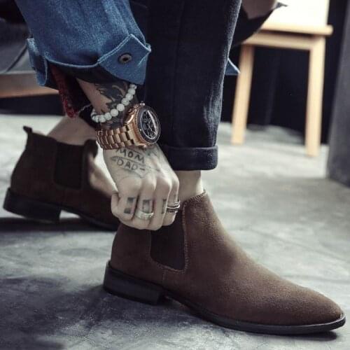 ERRFC British Fashion Men Chelsea Boots Sewing Slip On Nubuck Trending Man Ankle Boots Black Luxury High Top Casual Shoes 38-44