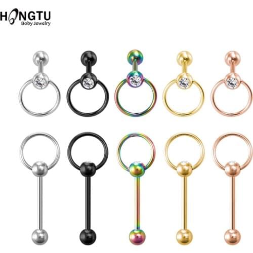 HONGTU 1-5PC 316L Surgical Steel CBR Tongue Piercing Barbell for Women Captive Bead Ring Hoop Tounge Rings Bars Body Jewelry 14G