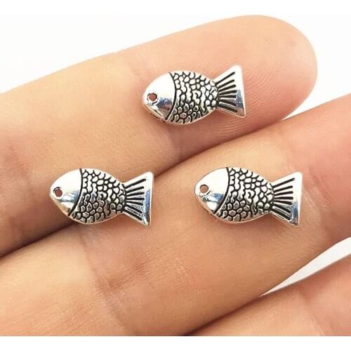 JINDINSP 20pcs Fish Goldfish Charms 13.5x7.5mm Antique Silver Color Pendants Making DIY Handmade Tibetan Silver Color Jewelry