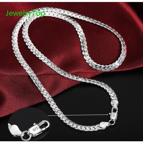 Hot sale 925 Sterling Silver 5mm Fine Sideways Necklace 20Inch 50cm Chain For Woman Men Fashion Wedding Engagement Jewelry