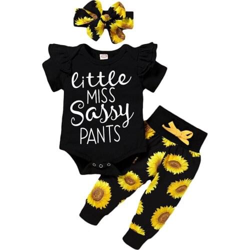 Infant baby girls summer suits short sleeve fashion tops+Sunflower shorts set children Kids Outfits clothes for girl CM