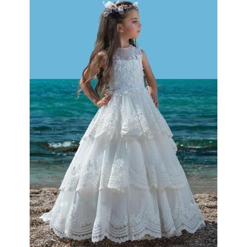White Flower Girl Dresses for Weddings First Communion Dresses Girls Water-soluble Lace Infant Toddler Pageant Party Gown