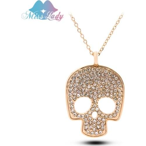 Miss Lady Rose Gold color Full Crystal Skull Necklaces & Pendants Wholesales Fashion Jewelry for women MLY4272